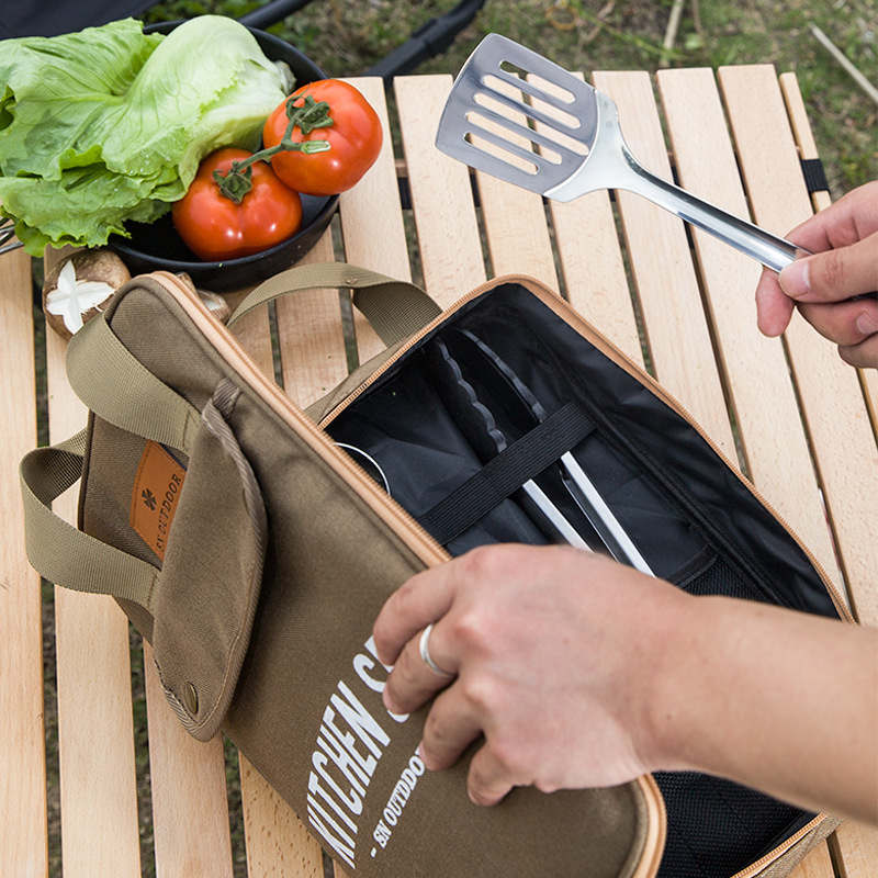 Camping Cooking Cutlery Set - 8-delige campingkeukenset met draagtas, outdoor reisbestek