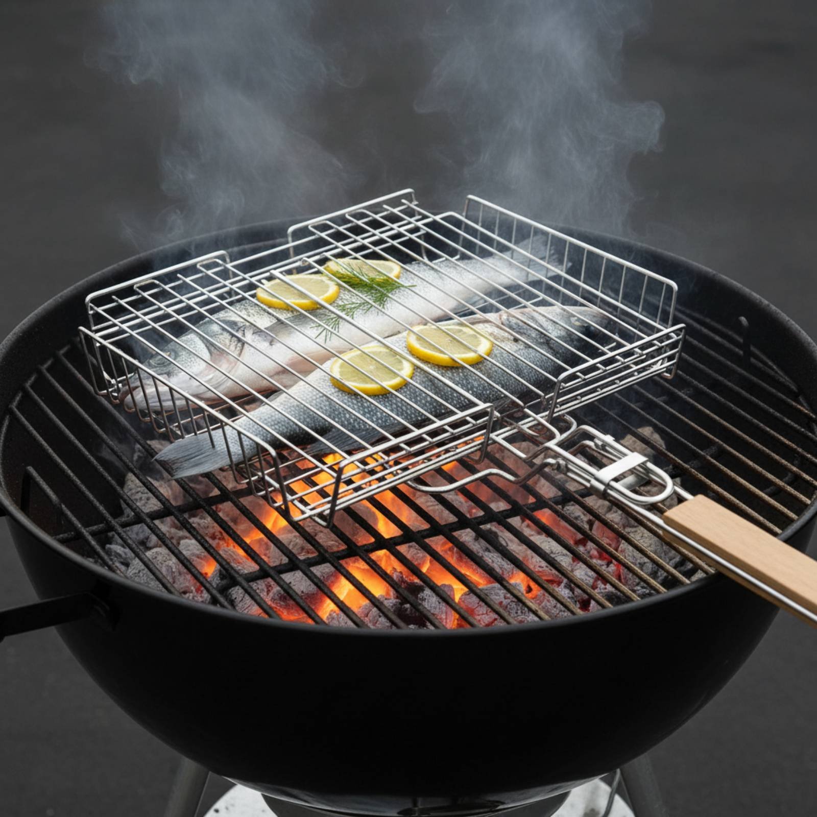 Camping Cooking Handle - Grillmand met houten handvat Draagbare opvouwbare