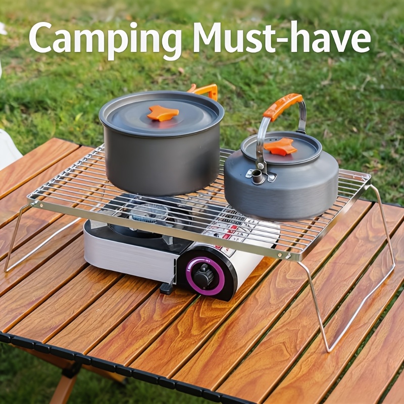 Camping Cooking Utilities - Draagbare opvouwbare roestvrijstalen kampvuurstandaard – lichtgewicht