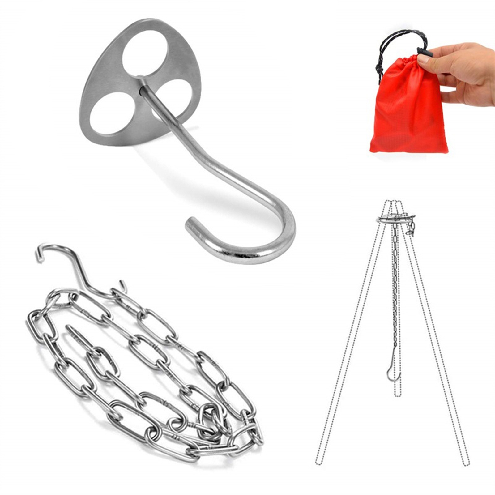 Camping Cooking Pot Tripod - Roestvrijstalen campingstatief met verstelbare ketting voor