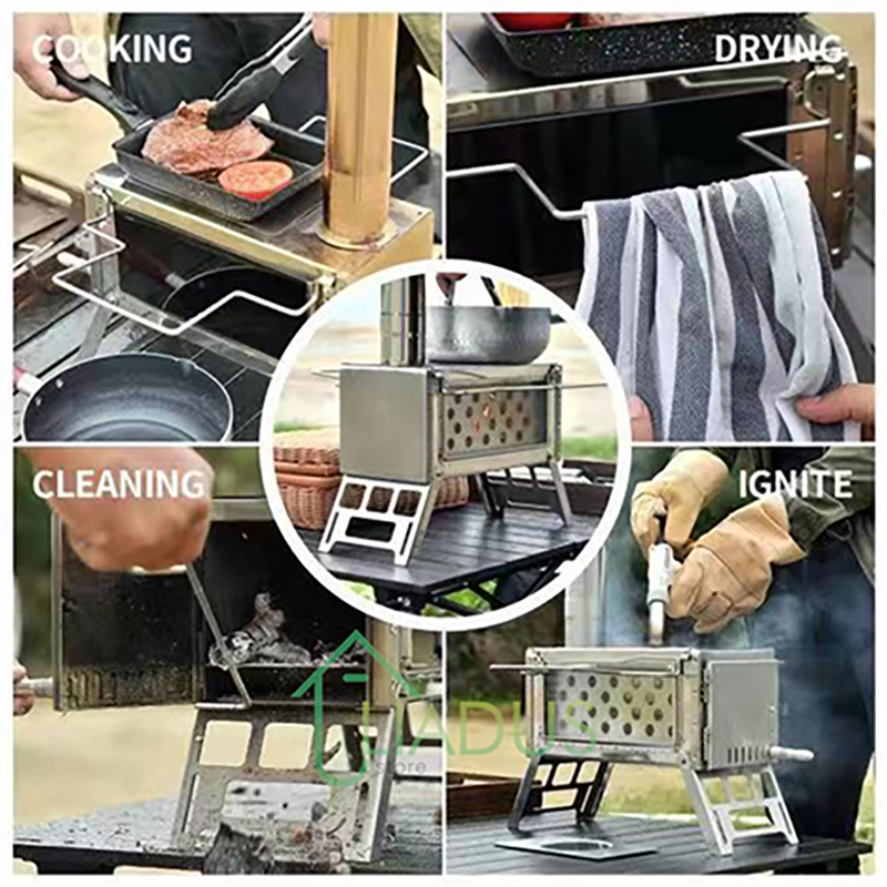 Camping Double Cooking Stove - Draagbare buitenhoutkachel voor kamperen, barbecue, oven,