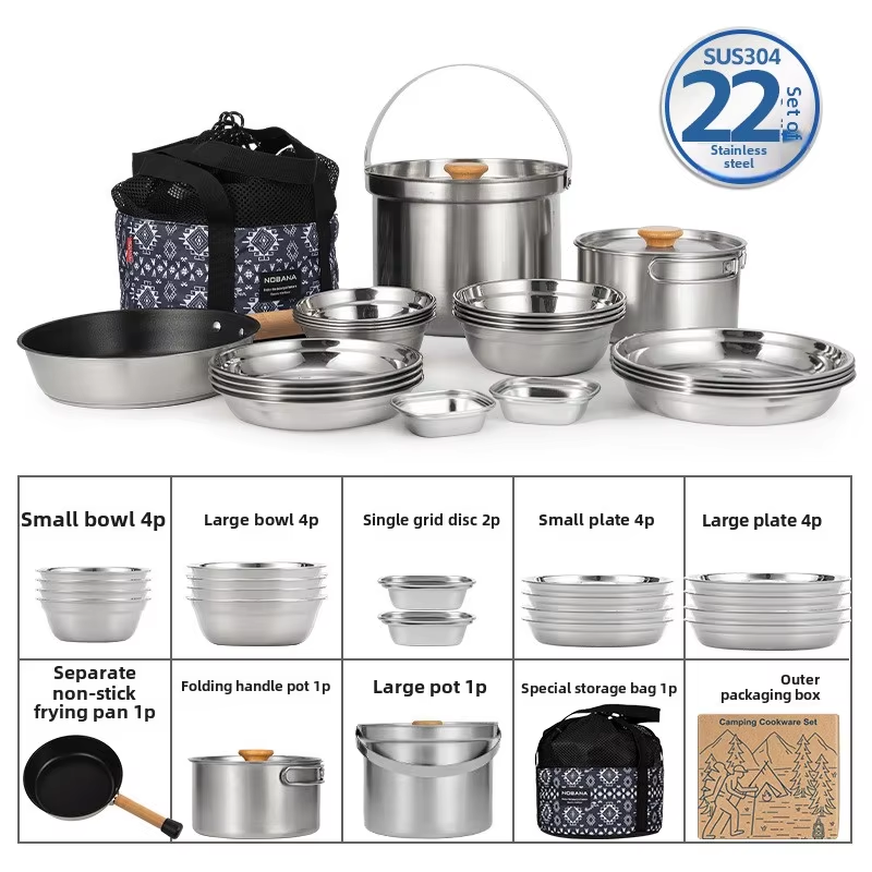Camping Cooking Set With Bag - NOBANA Nieuwste Outdoor Rvs Pot Set