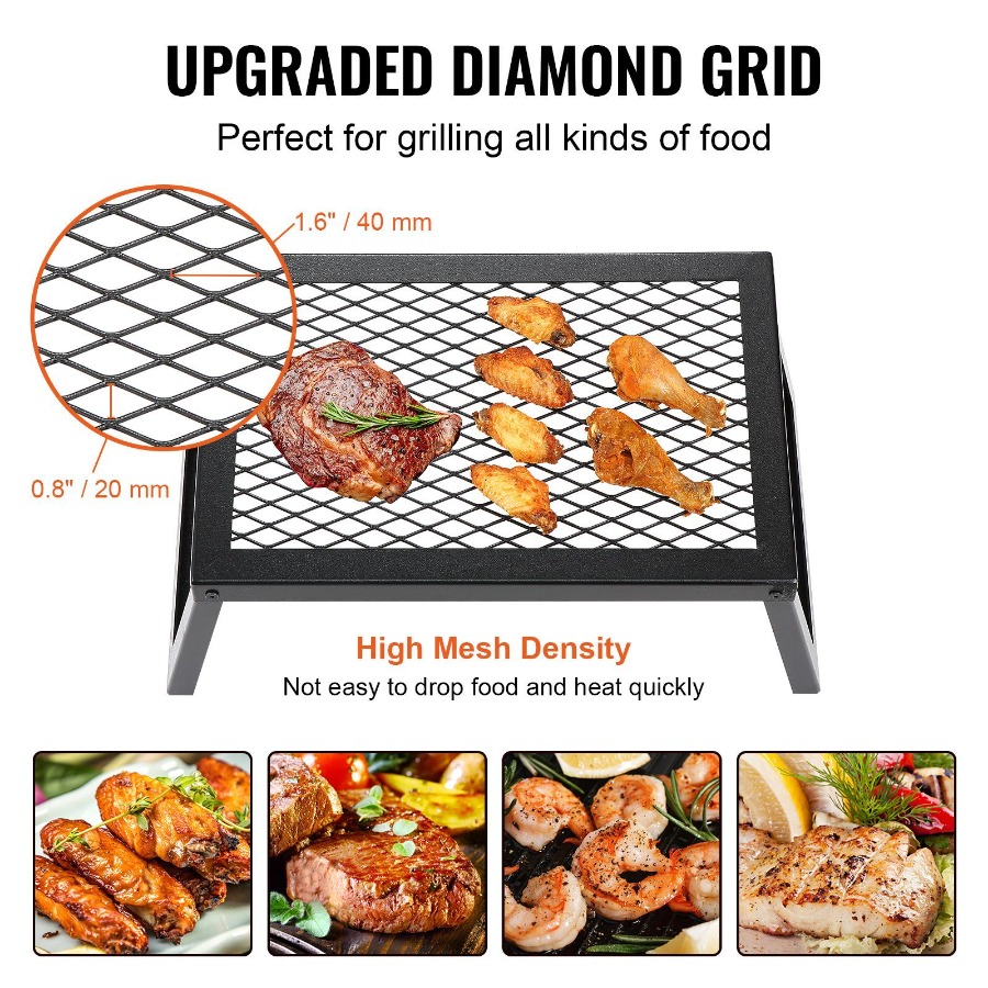 Camping Cooking Over Fire - Vouwbare kampvuurgrill, heavy-duty stalen gaasrooster, 18