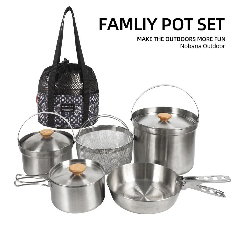Camping Cooking Set With Bag - 2026 Nieuwe Outdoor RVS Pannenset Camping