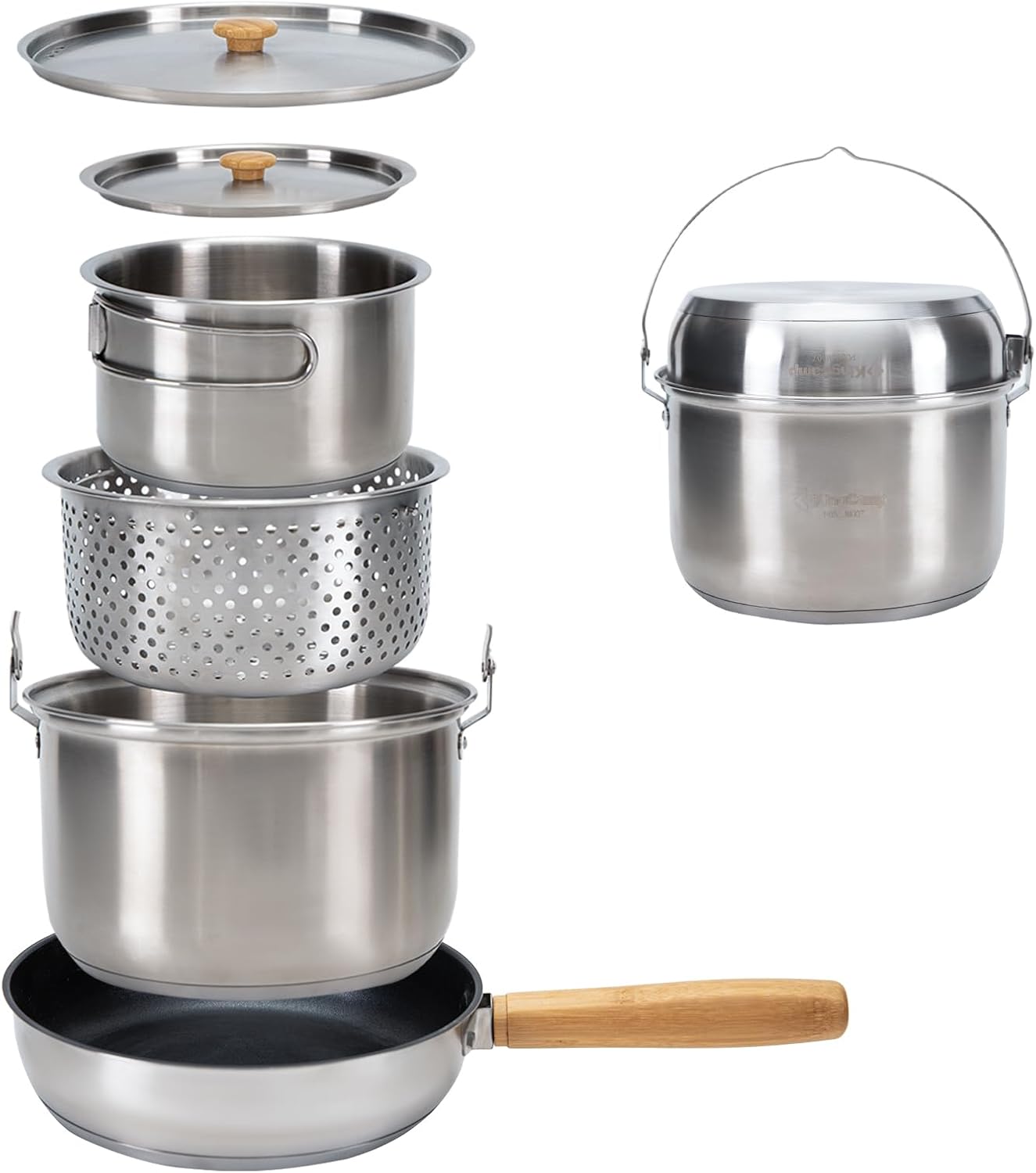 Camping Cooking Set With Bag - 304 RVS Campingkookset - Pannen, potten