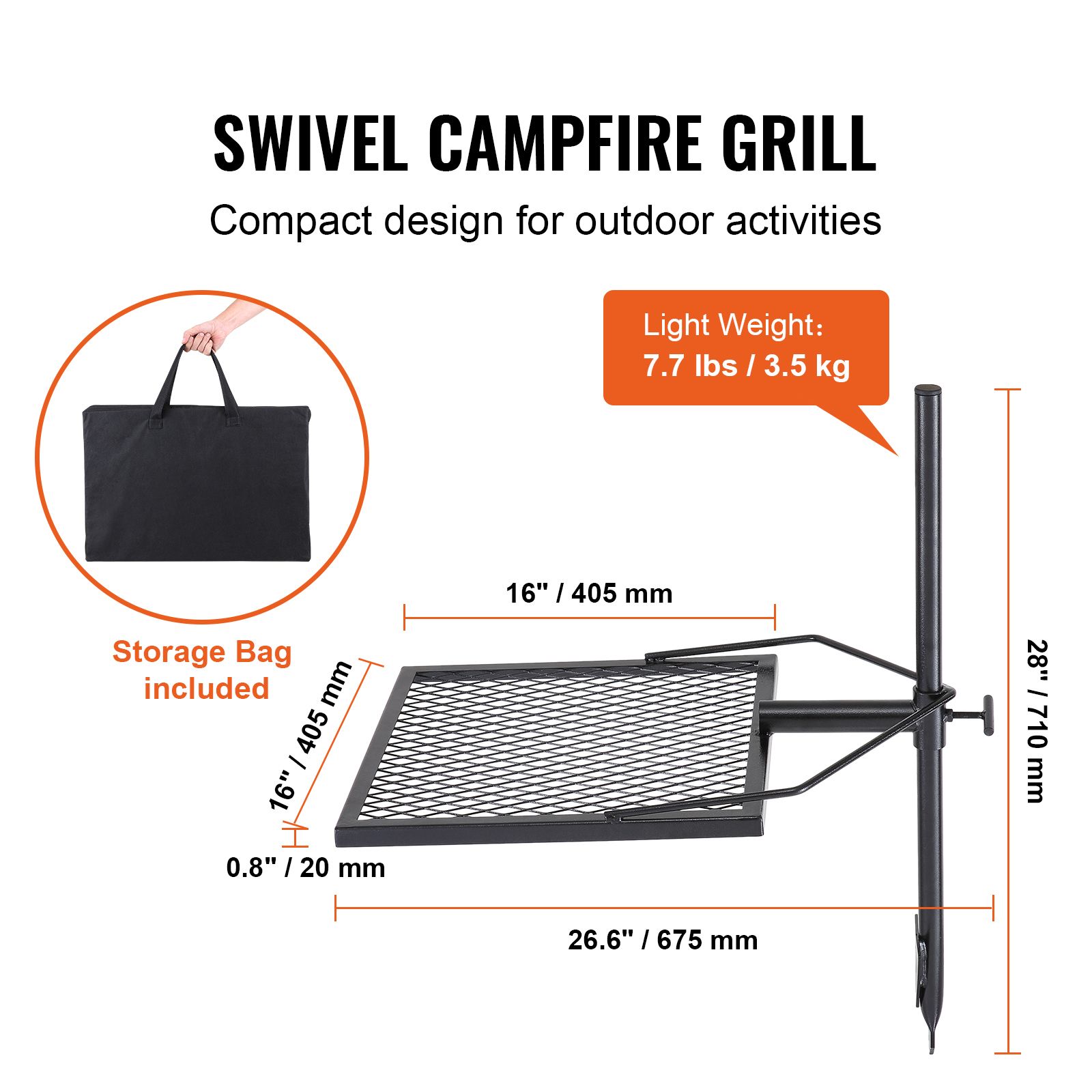 Camping Cooking Over Fire - Draaibare kampvuurgrill, grillrooster voor vuurputten, zware