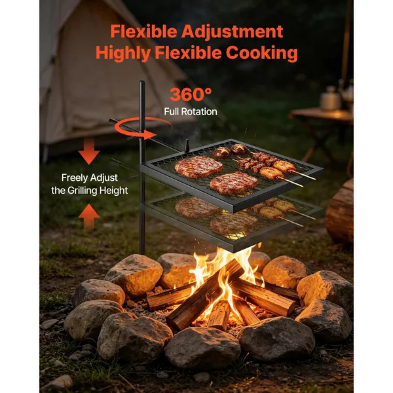 Robuuste draaibare kampvuurgri - Camping Cooking Over Fire recensie en prijs